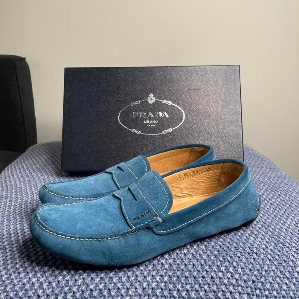 Prada blue suede loafers. Size US 9.5 #luxury #loafers